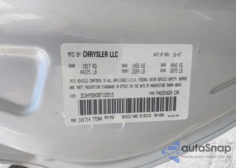 2008 Chrysler Pt Cruiser Touring из США, поврежденный, VIN 3C3HY55X38T122515